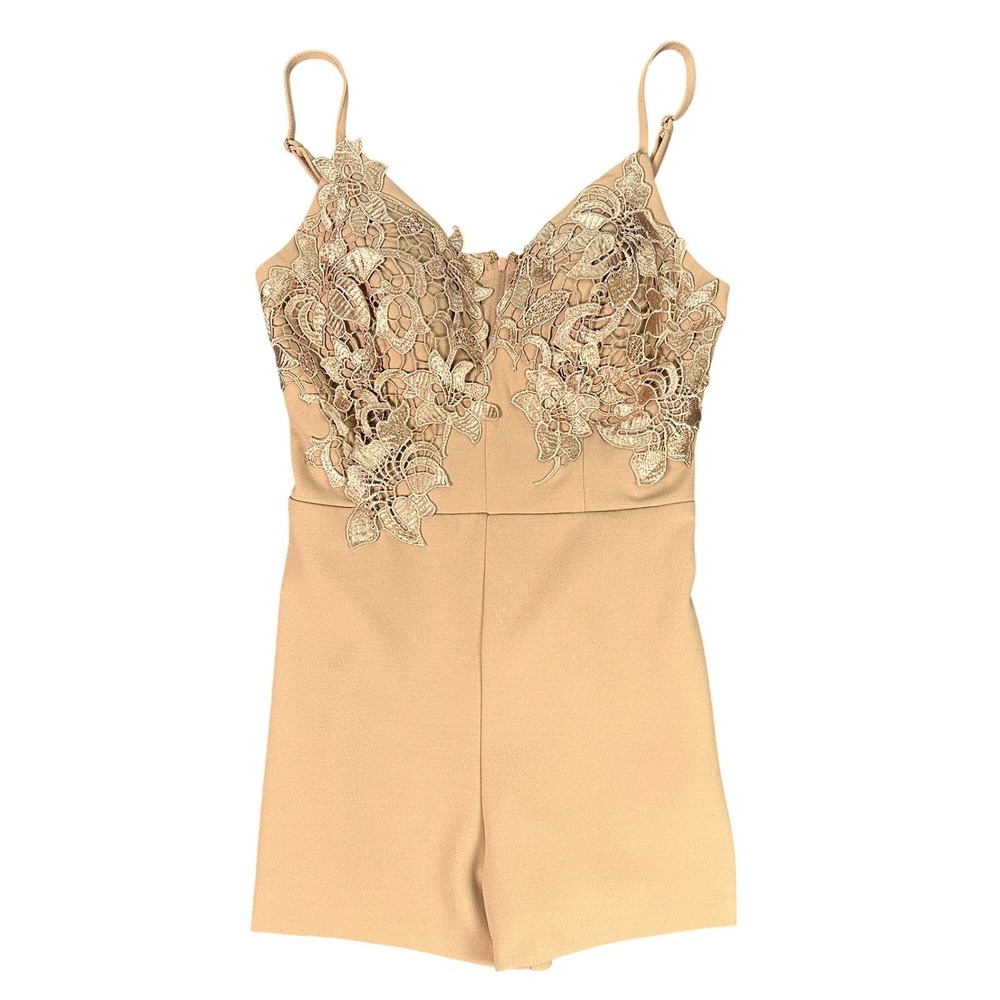 Windsor Romper Womens Small Beige Lace Applique Sleeveless Cocktail Party Style